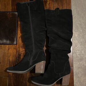 Black Suede Knee-High Boots